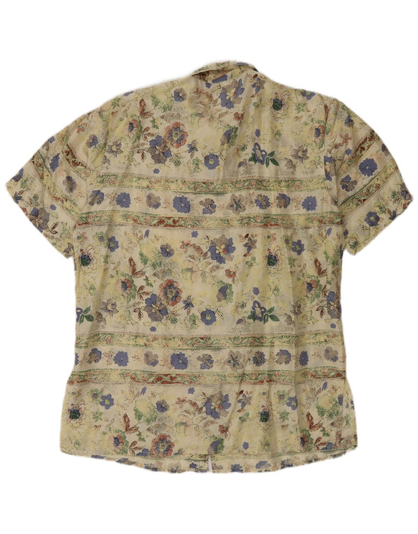 Vintage Damen Kurzarm-Hemdbluse EU 40 Mittelgrüne Blumenseide