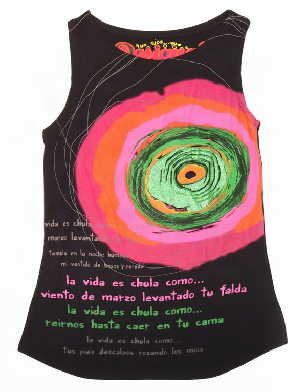 Desigual Damen Graphic Vest Top UK 14 Large Schwarz
