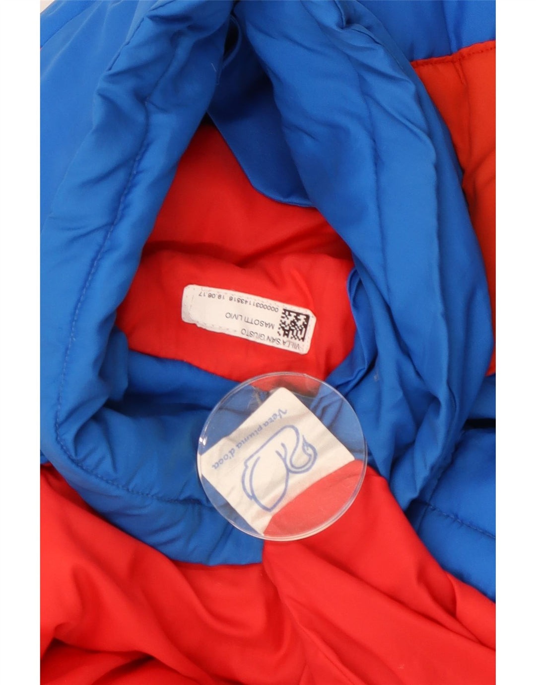 Wattierte Vintage-Herrenjacke mit Kapuze, Größe 40, groß, blau, Colourblock-Polyamid