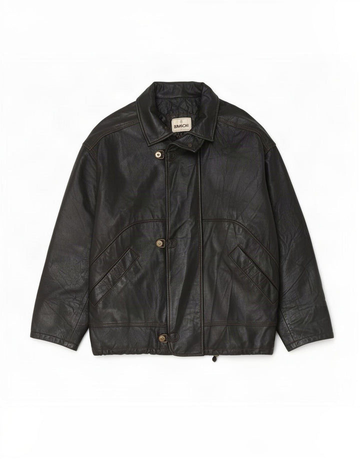 Braschi Herren-Lederjacke mit lockerer Passform, UK 38, Mittelbraun