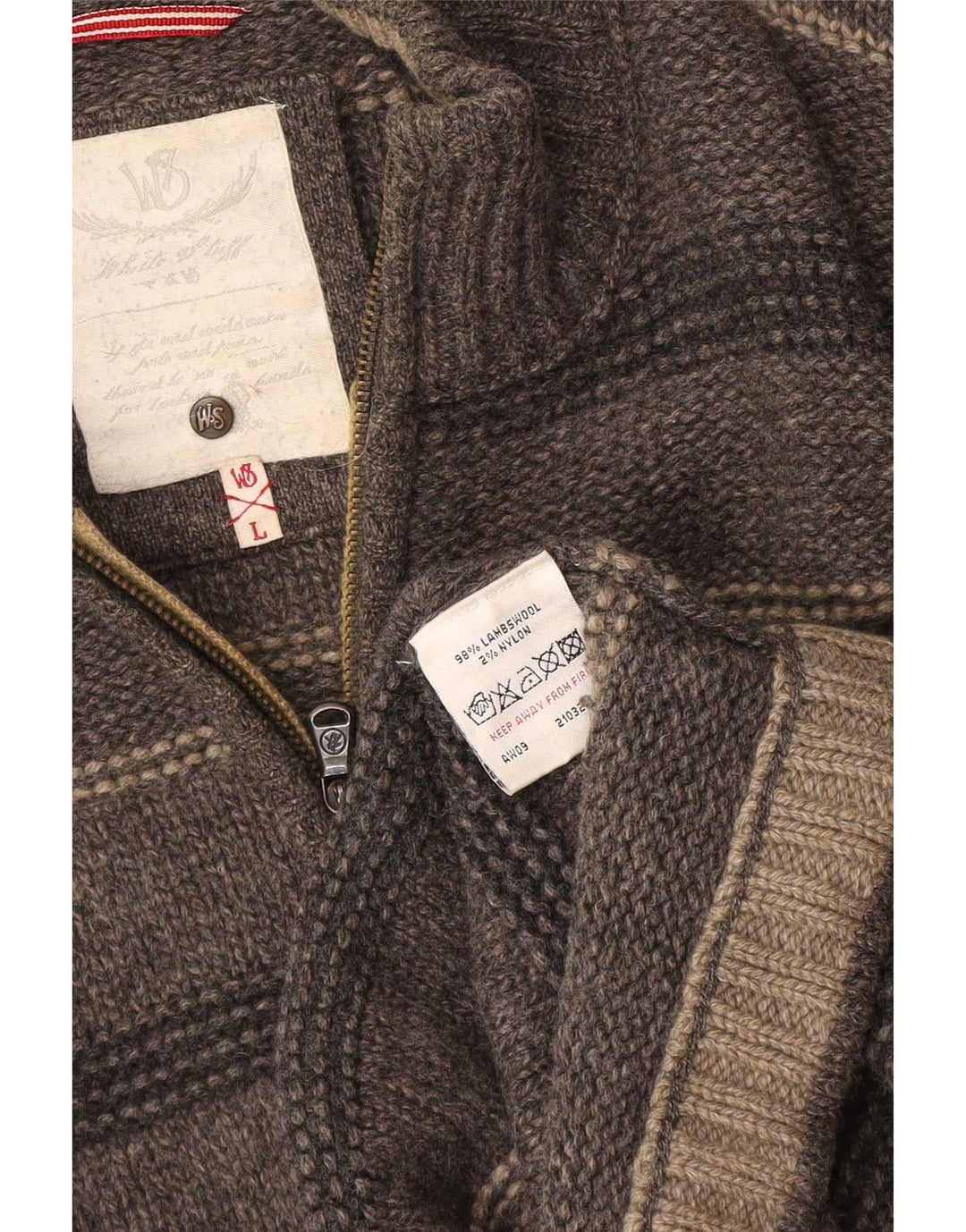 White Stuff Herren-Pullover mit Reißverschluss am Hals, große, grau gestreifte Lammwolle