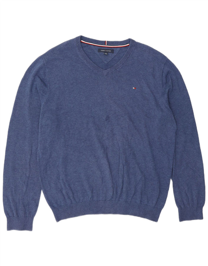 Tommy Hilfiger Herren-Pullover mit V-Ausschnitt, XL, Blau, klassisch