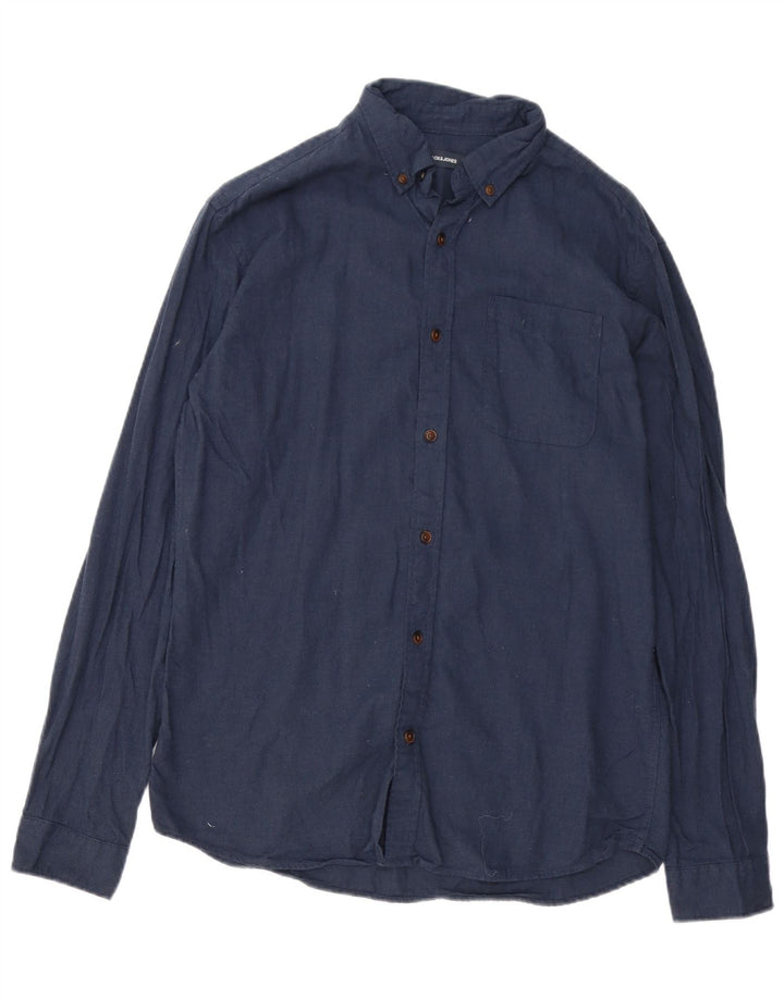 Jack & Jones Herrenhemd aus mittelblauer Baumwolle in Marineblau