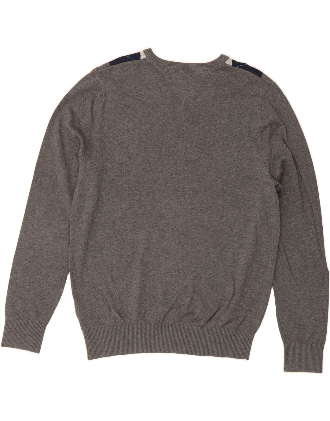 TOMMY HILFIGER Mens V-Neck Jumper Sweater Medium Grey Argyle/Diamond Vintage Tommy Hilfiger and Second-Hand Tommy Hilfiger from Messina Hembry 