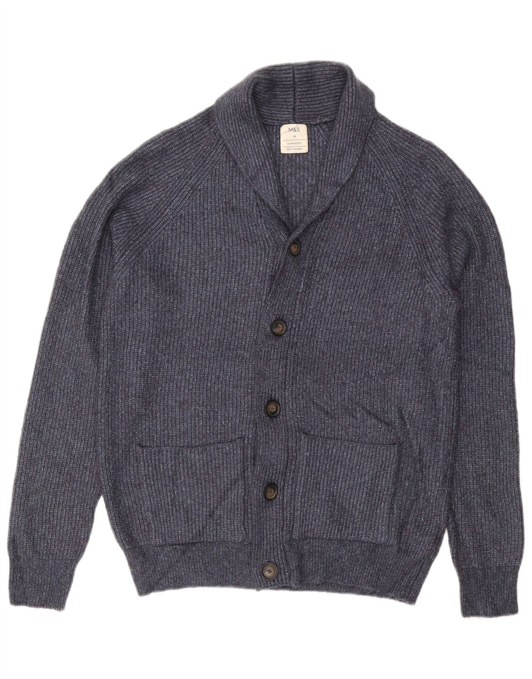 Marks & Spencer Herren-Strickjacke, Mittelblau, Polyamid