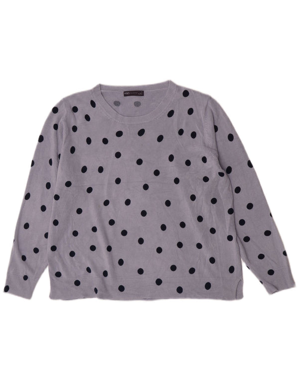 Marks & Spencer Womens Boat Neck Jumper Sweater UK 22 3XL Blue Polka Dot