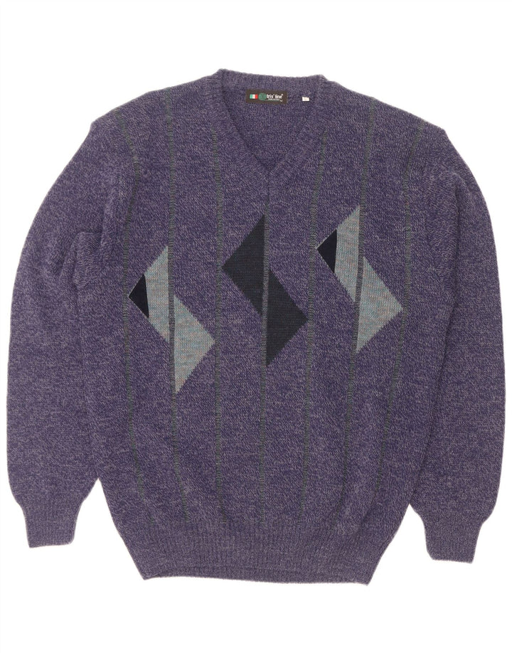 Tris Line Herren-Pullover mit V-Ausschnitt, groß, marineblau, geometrisch