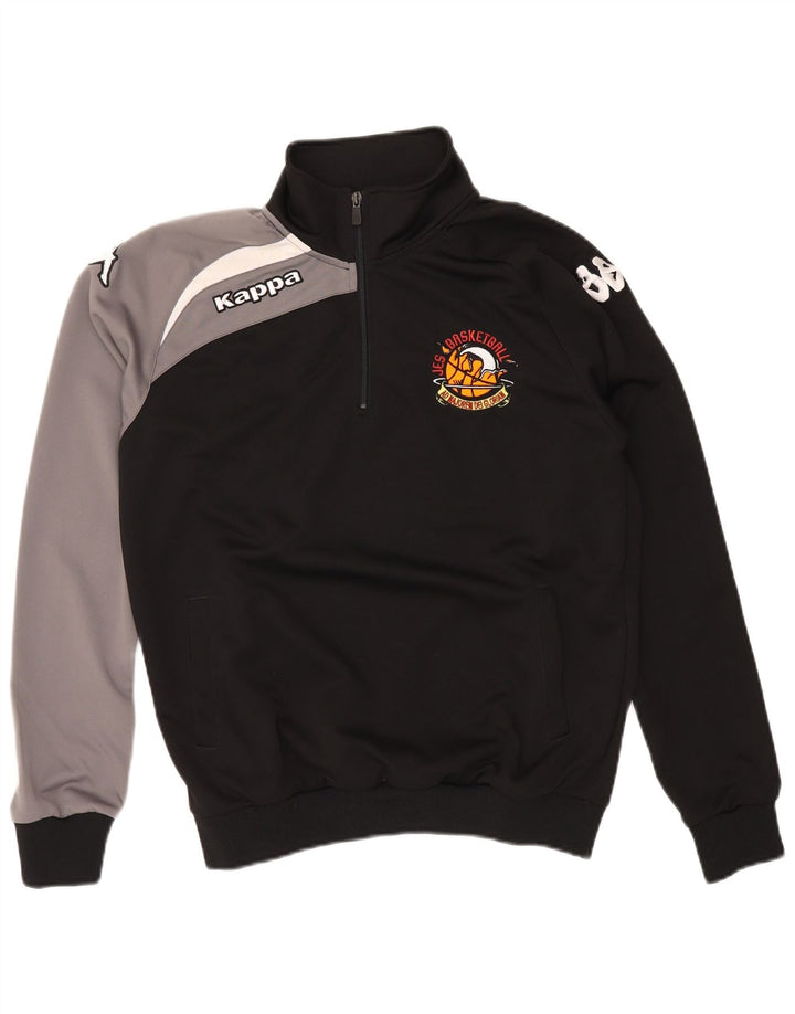 KAPPA Herren-Sweatshirt mit grafischem Reißverschluss am Hals, Größe S, Schwarz, Farbblock