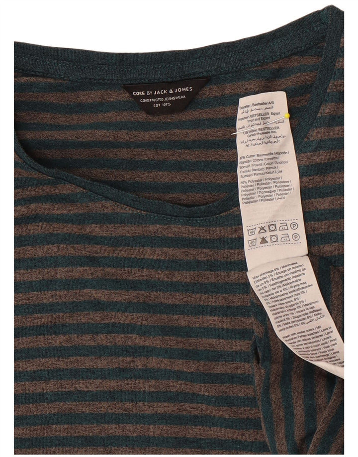 Jack & Jones Herren-T-Shirt-Oberteil aus mittelgrauer, gestreifter Baumwolle