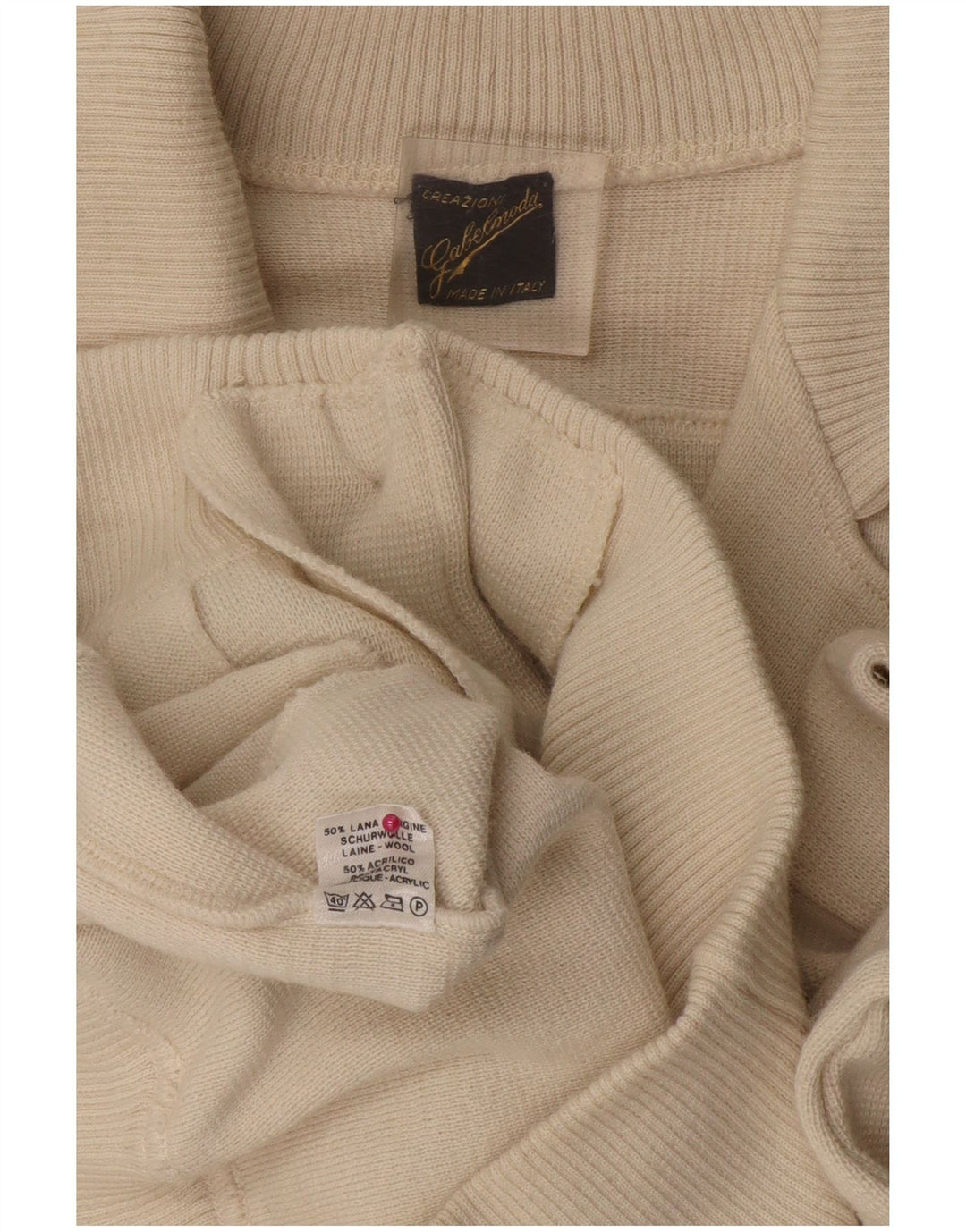 VINTAGE Herren-Cardigan-Pullover aus mittelweißer Colourblock-Wolle