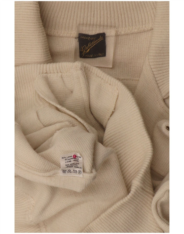 VINTAGE Herren-Cardigan-Pullover aus mittelweißer Colourblock-Wolle