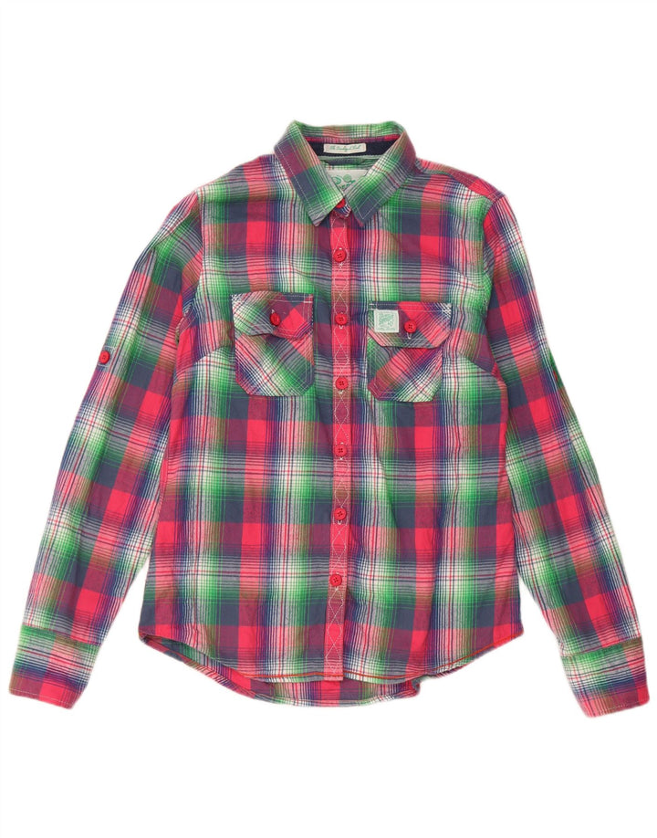Superdry Damen-Hemd UK 14, groß, rosa kariert, Baumwolle