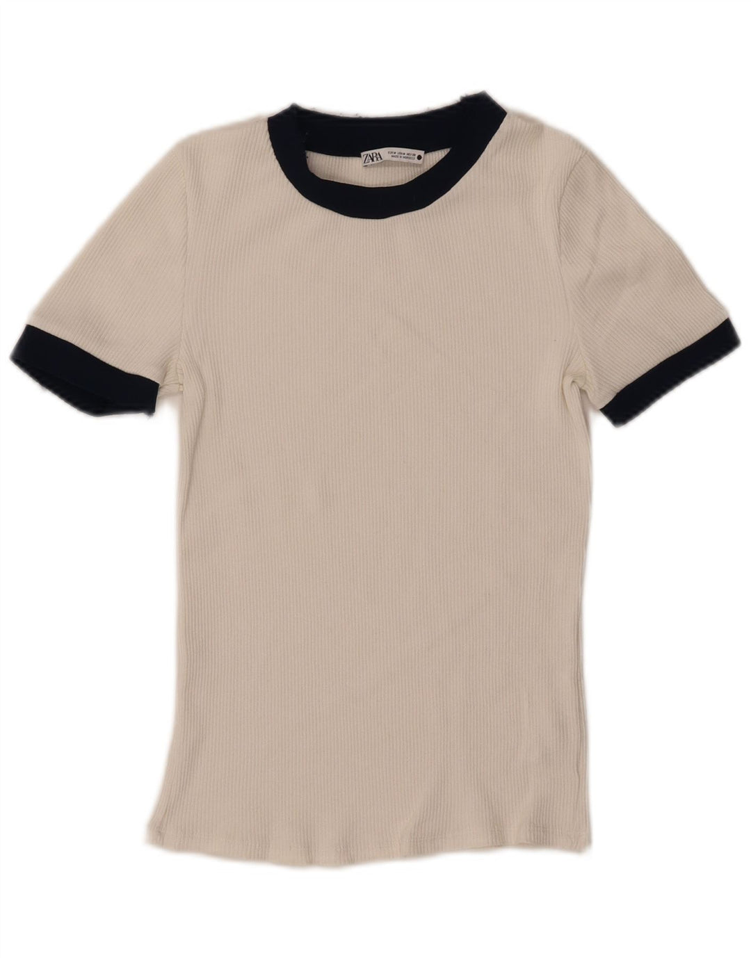 Zara Damen T-Shirt Top UK 12 Mittelweißes Colourblock-Polyester