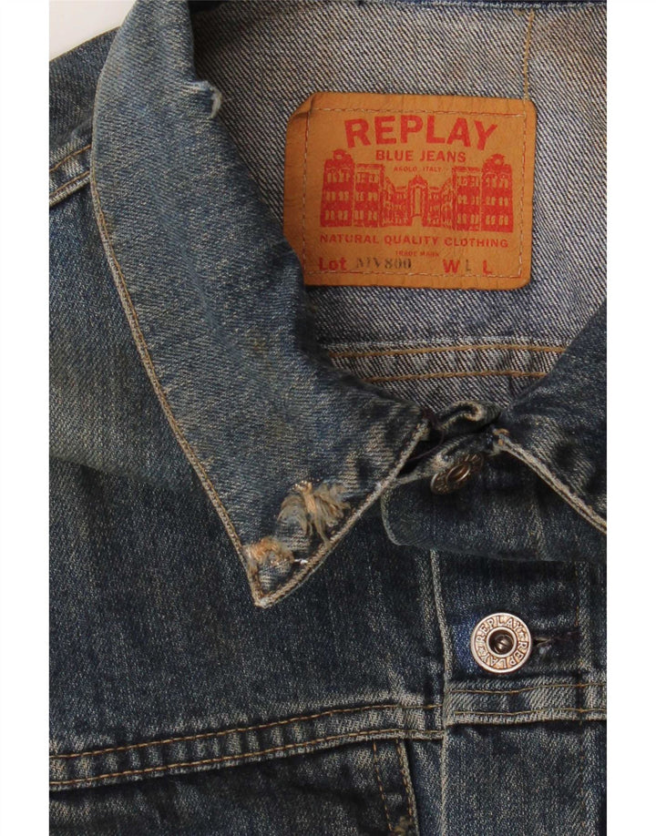 Replay Herren-Jeansjacke im Distressed-Look, UK 40, Größe L, Blau, Baumwolle