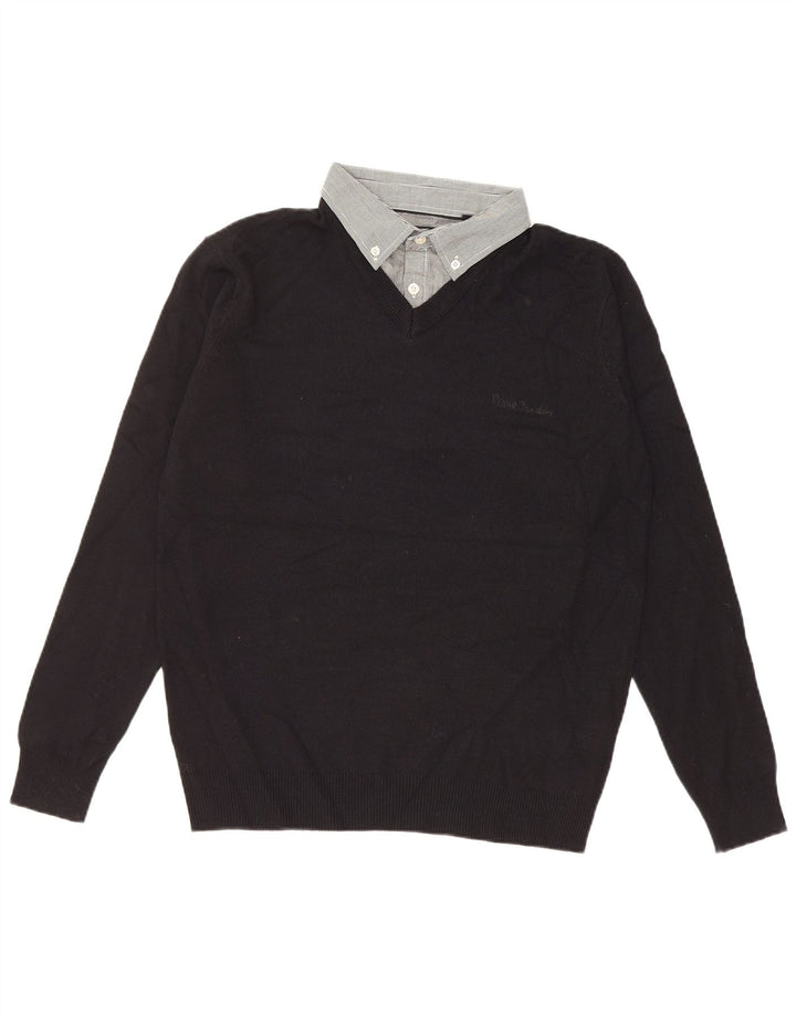 PIERRE CARDIN Herren-Pullover mit V-Ausschnitt, groß, aus schwarzem Acryl