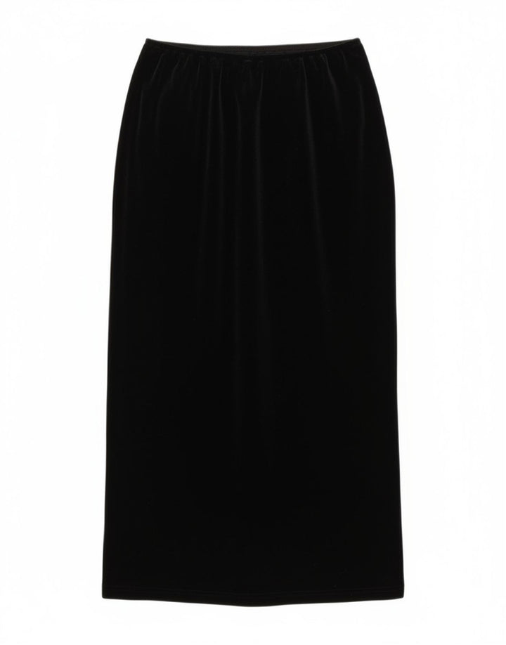 Vintage Damen Samt Maxirock UK 16 Large W34 Schwarz Polyester