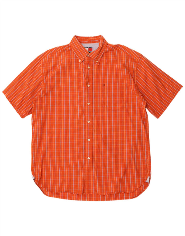 Tommy Hilfiger Herren-Kurzarmhemd, groß, orange kariert, Baumwolle