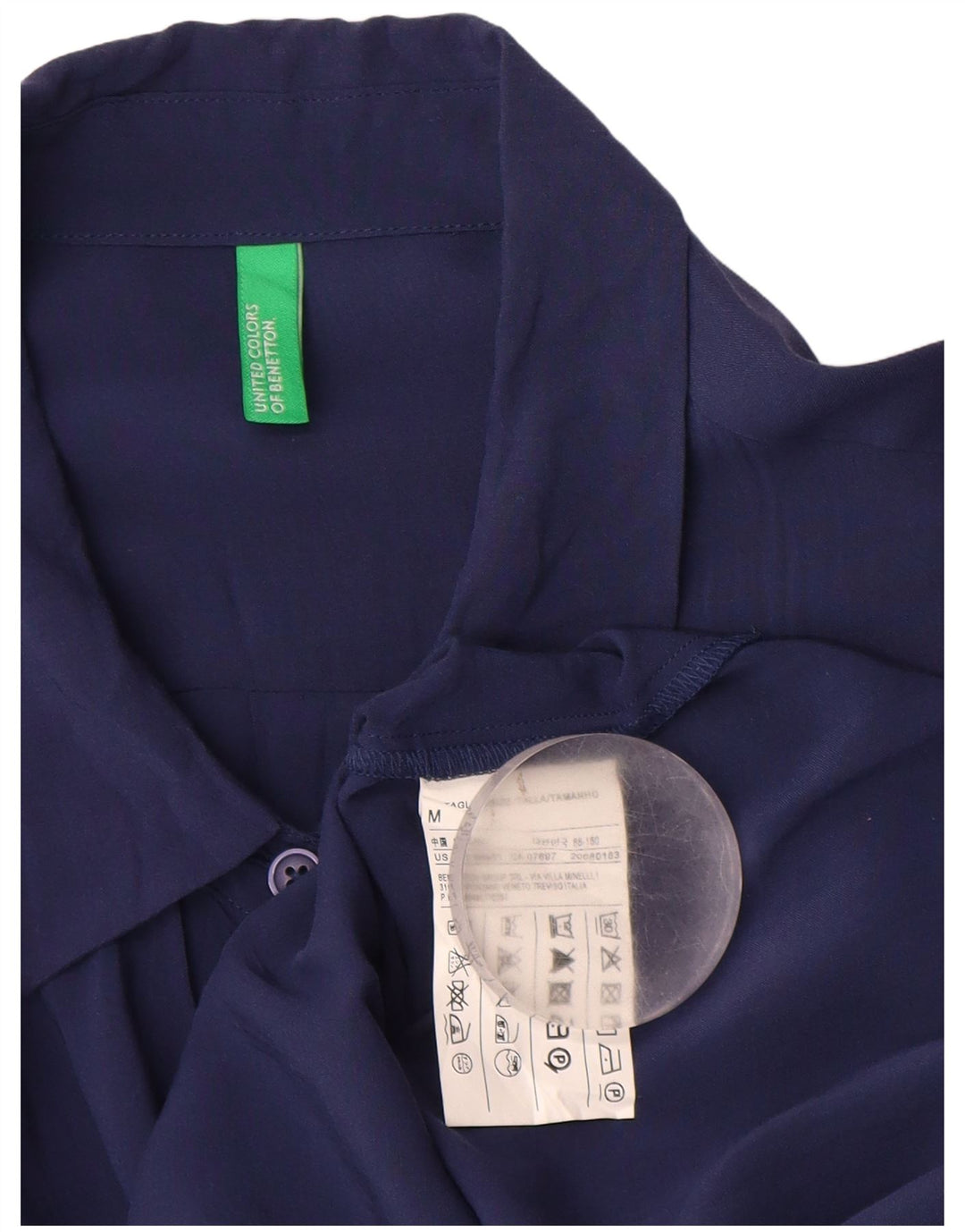 BENETTON Damen-Hemd UK 12 Mittelmarineblaue Viskose