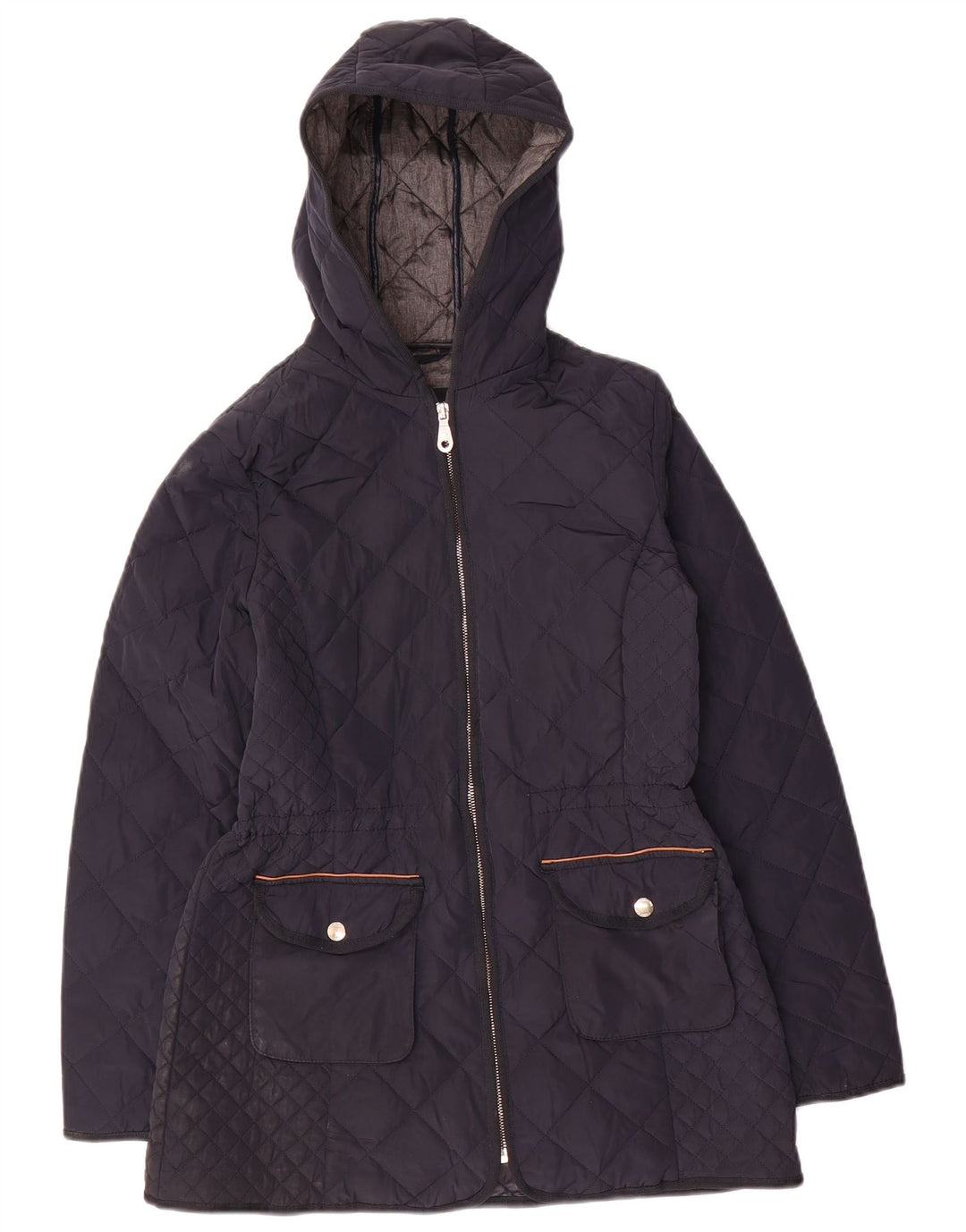 Massimo Dutti Damen Steppjacke mit Kapuze UK 12 Medium Marineblau Polyester