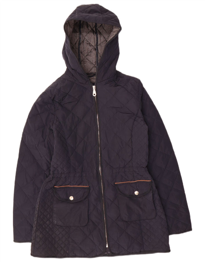 Massimo Dutti Damen Steppjacke mit Kapuze UK 12 Medium Marineblau Polyester
