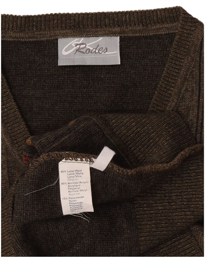 Rodes Herren-Pullover mit V-Ausschnitt aus mittelgrüner, gestreifter Wolle