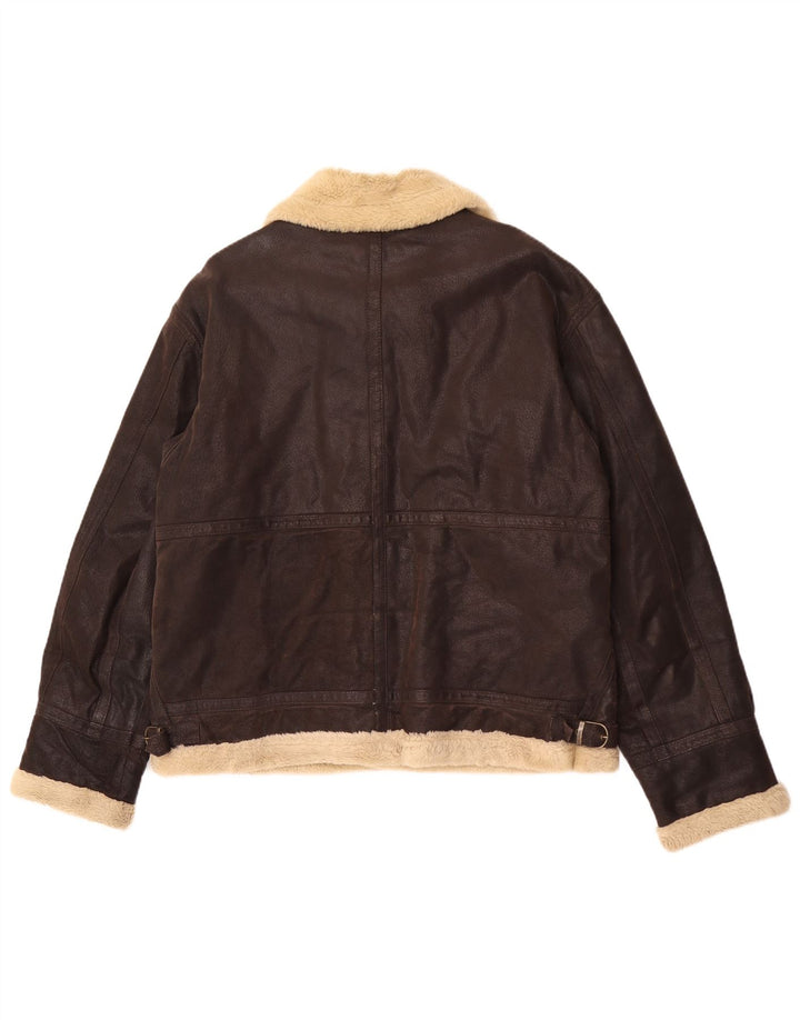 Vintage Herren Shearling Jacke UK 40 Großes braunes Leder