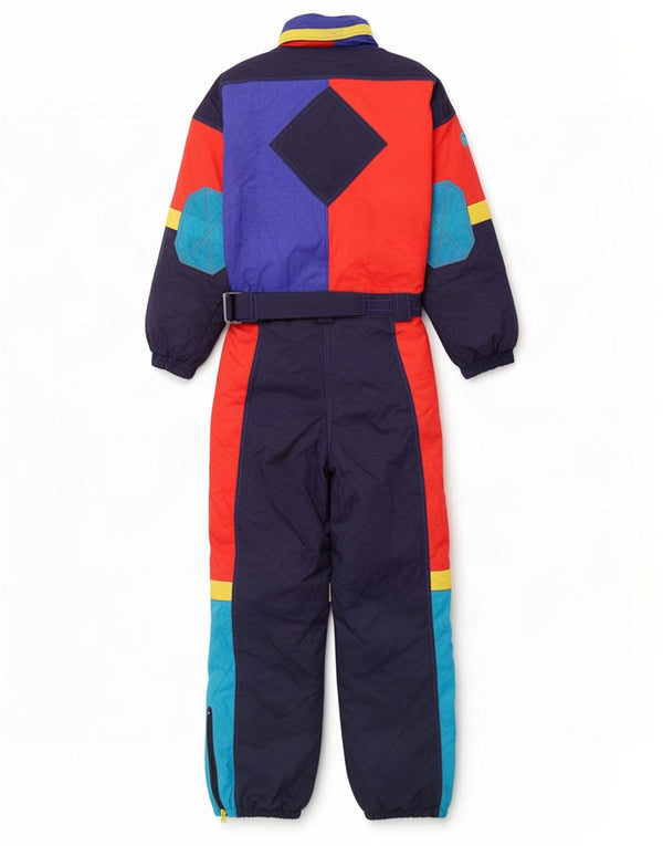 Vintage Skioverall für Jungen, 13–14 Jahre, marineblaues Farbblock-Polyester