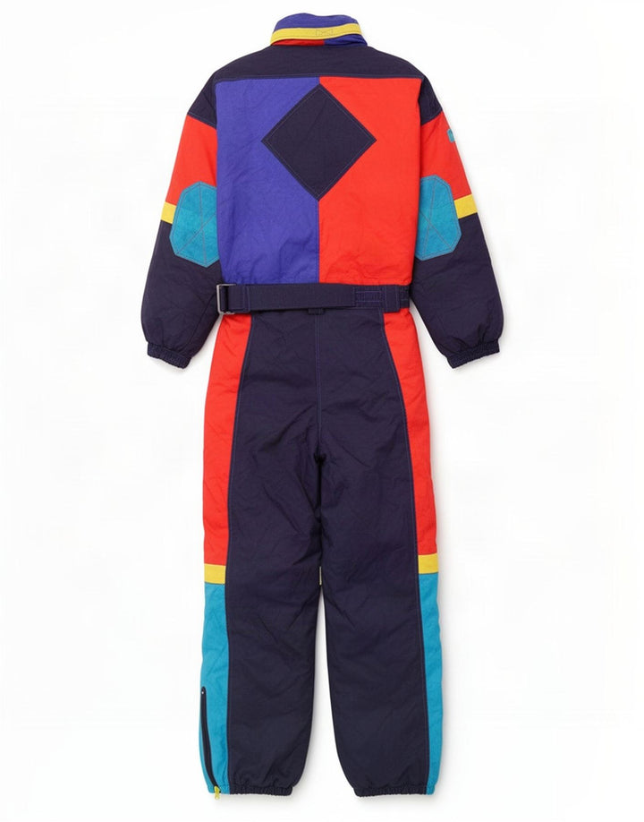 Vintage Skioverall für Jungen, 13–14 Jahre, marineblaues Farbblock-Polyester