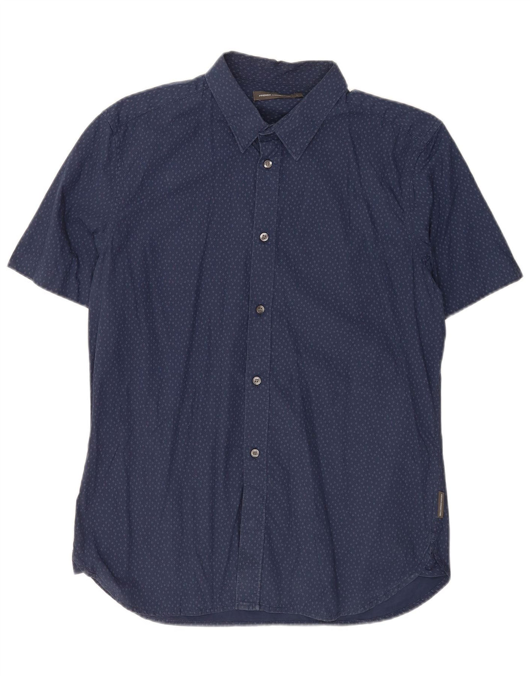 French Connection Herren-Kurzarmhemd, groß, marineblau gesprenkelte Baumwolle