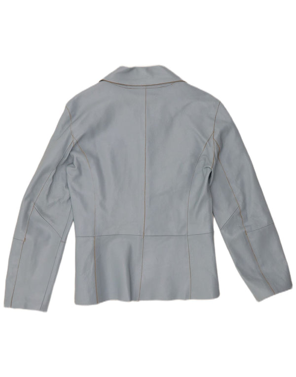 VINTAGE Damen 2-Knopf-Lederblazerjacke UK 12 Mittelblau
