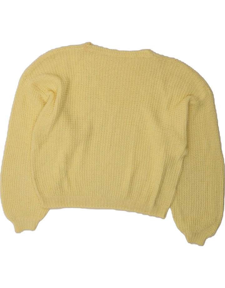 VINTAGE Womens Crop Oversized Crew Neck Jumper Sweater UK 14 Medium Yellow Vintage Vintage and Second-Hand Vintage from Messina Hembry 