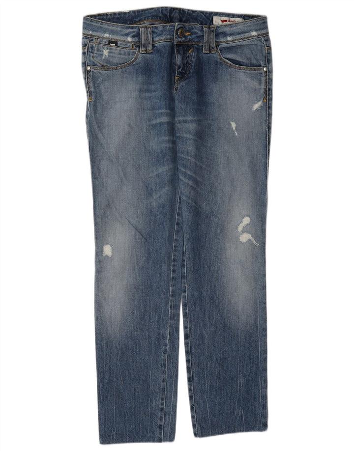 Gas Damen Distressed Straight Jeans W30 L30 Blaue Baumwolle