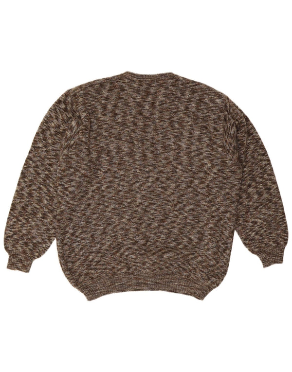 VINTAGE Herren-Pullover mit V-Ausschnitt, große braun gefleckte Wolle