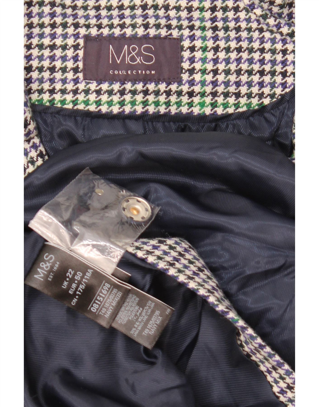 Marks & Spencer Damenmantel UK 22 3XL Marineblauer Hahnentritt-Polyester