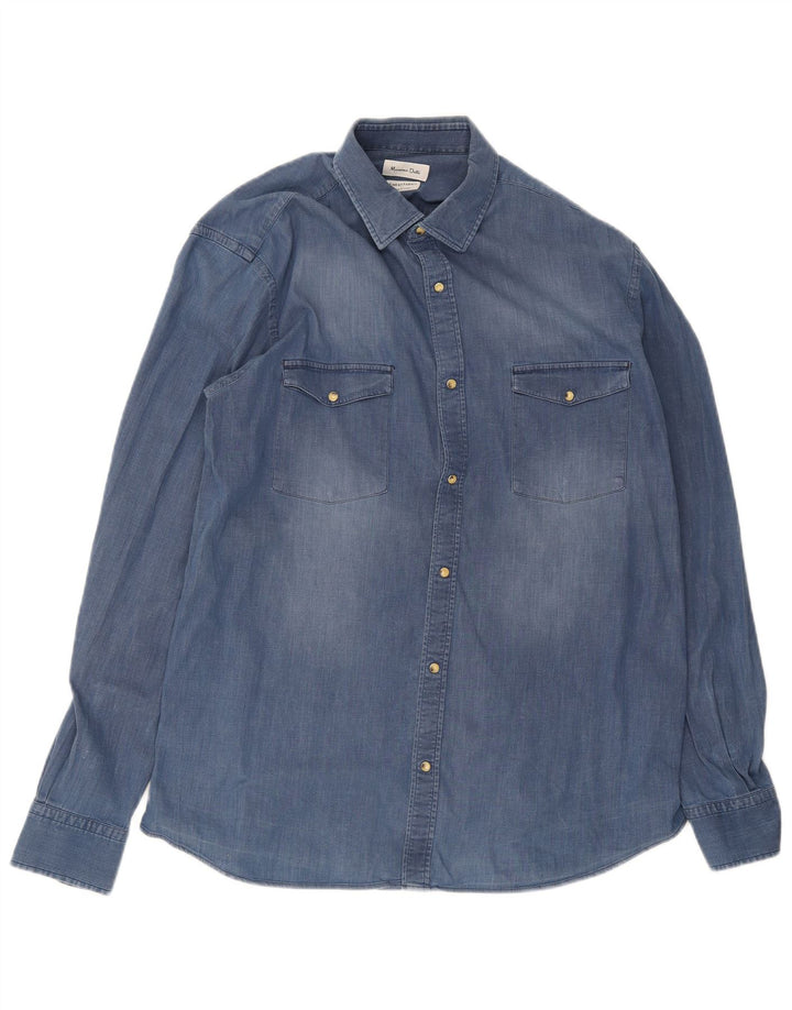 Massimo Dutti Herren-Jeanshemd mit normaler Passform, XL, blaue Baumwolle
