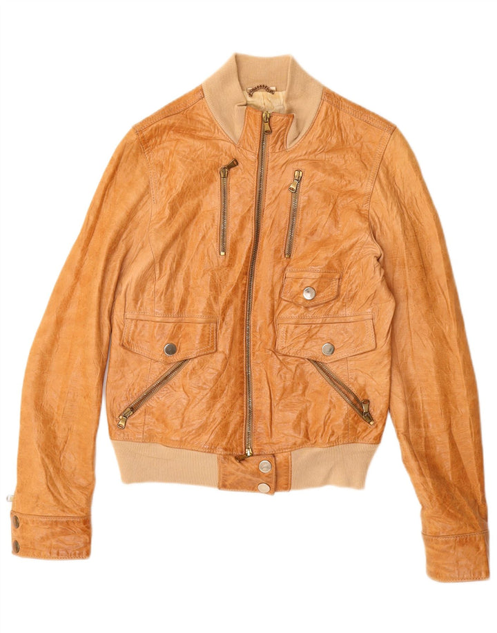 Daniele Alessandrini Damen Lederjacke IT 42 Mittelbraunes Leder