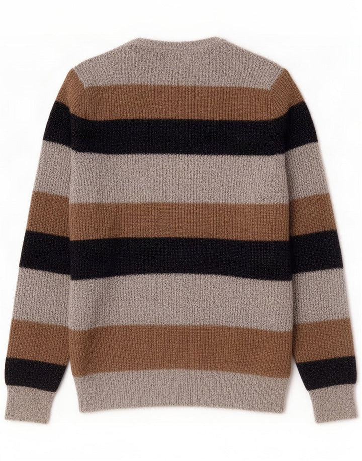 Marks & Spencer Herren-Pullover mit Rundhalsausschnitt, klein, grau gestreift