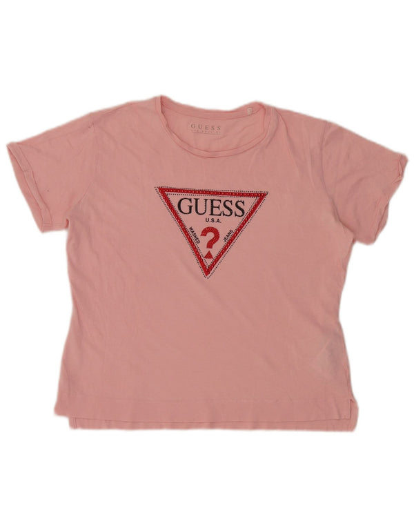 Guess Übergroßes Grafik-T-Shirt-Oberteil für Damen, UK 8, Größe S, Rosa, Baumwolle
