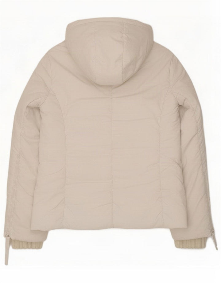 Zara Wattierte Damenjacke mit Kapuze, UK 14, mittelweißes Polyester