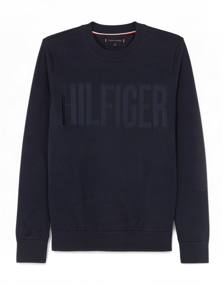 Tommy Hilfiger Herren-Pullover mit grafischem Rundhalsausschnitt, mittleres Marineblau