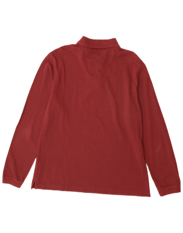 BARBOUR Mens Long Sleeve Polo Shirt XL Burgundy Cotton
