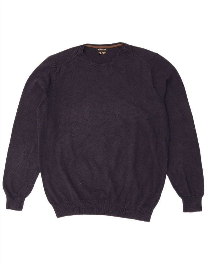 Massimo Dutti Herren-Pullover mit Rundhalsausschnitt, XL, marineblaue Baumwolle