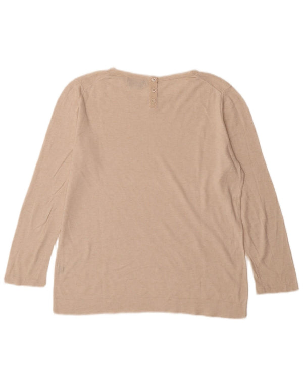 Massimo Dutti Damen Übergroßes Top Langarm UK 16 Large Beige Baumwolle