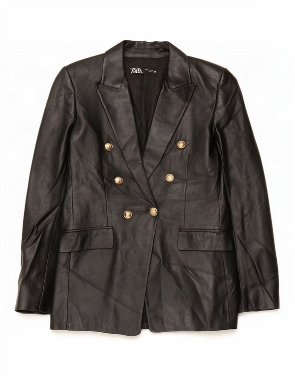 Zweireihiger Blazer aus Kunstleder für Damen von Zara, Gr. 6, XS, Schwarz