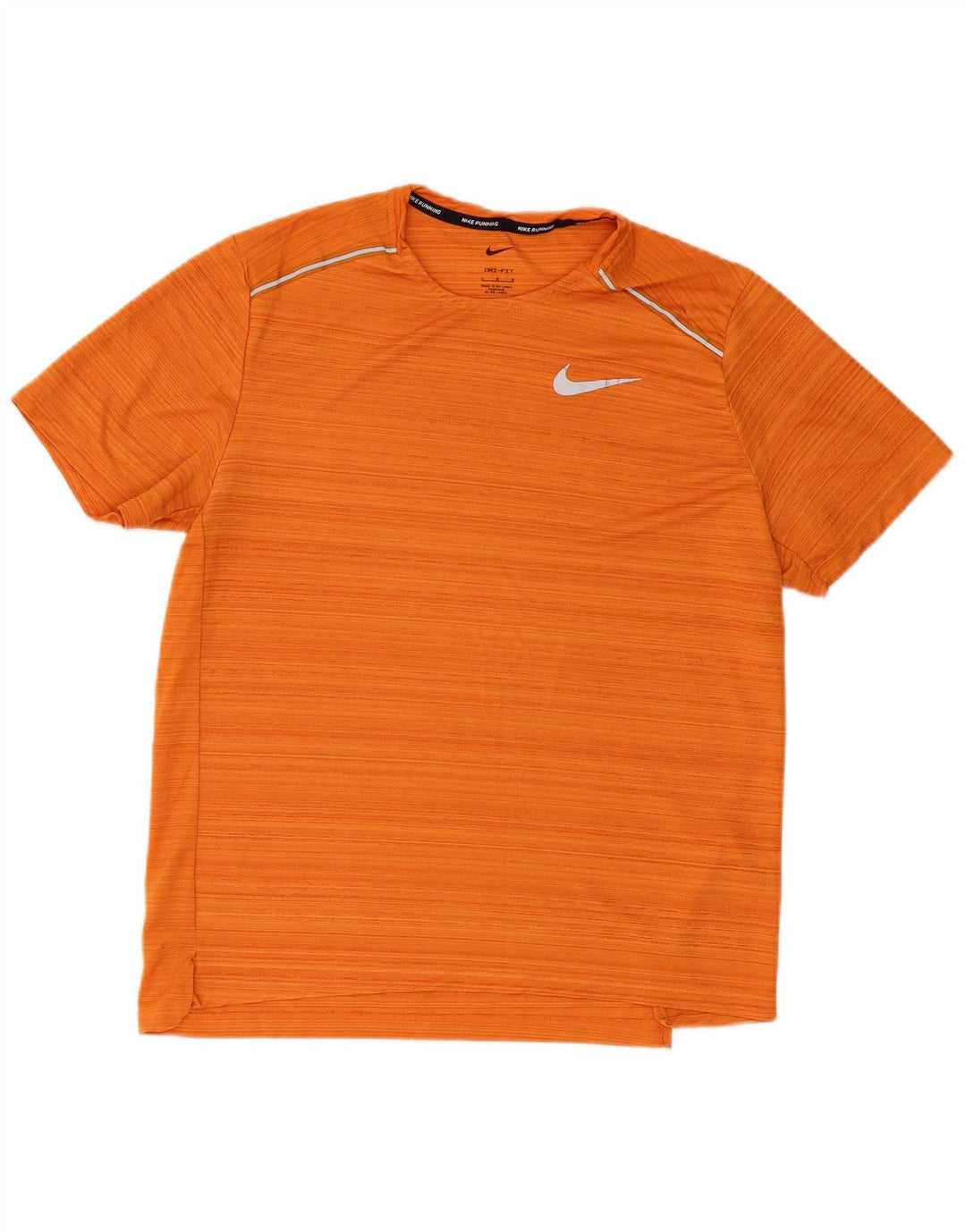 NIKE Herren Dri Fit T-Shirt Top, großes orangefarbenes Nadelstreifen-Polyester
