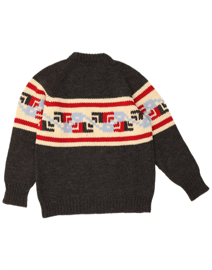 Vintage Herren Pullover mit Rundhalsausschnitt, mittelgrau, geometrisch