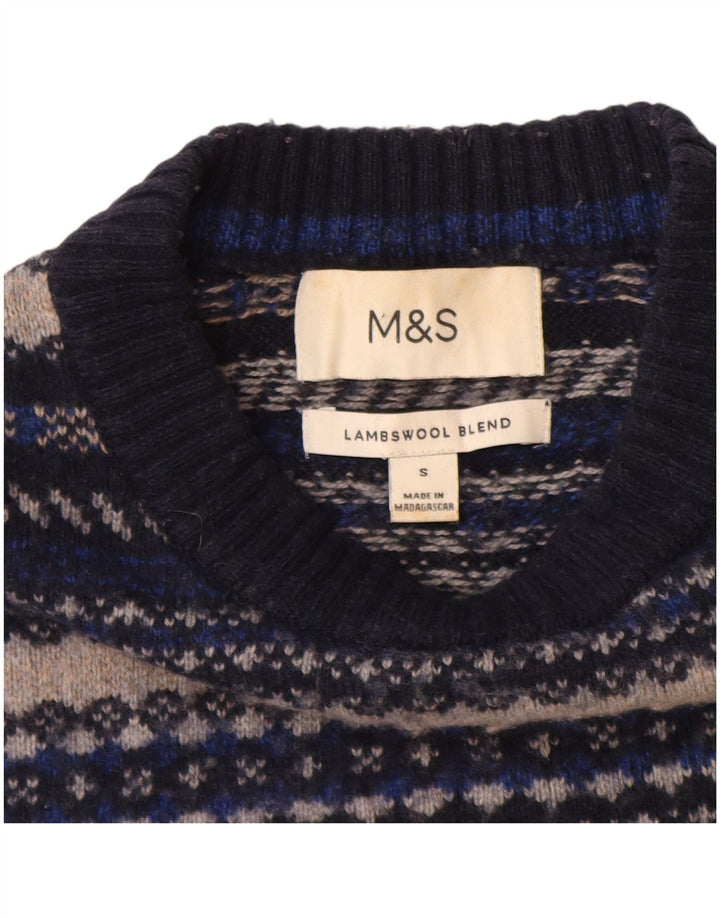 Marks & Spencer Herren-Pullover mit Rundhalsausschnitt, Größe S, Marineblau gestreift