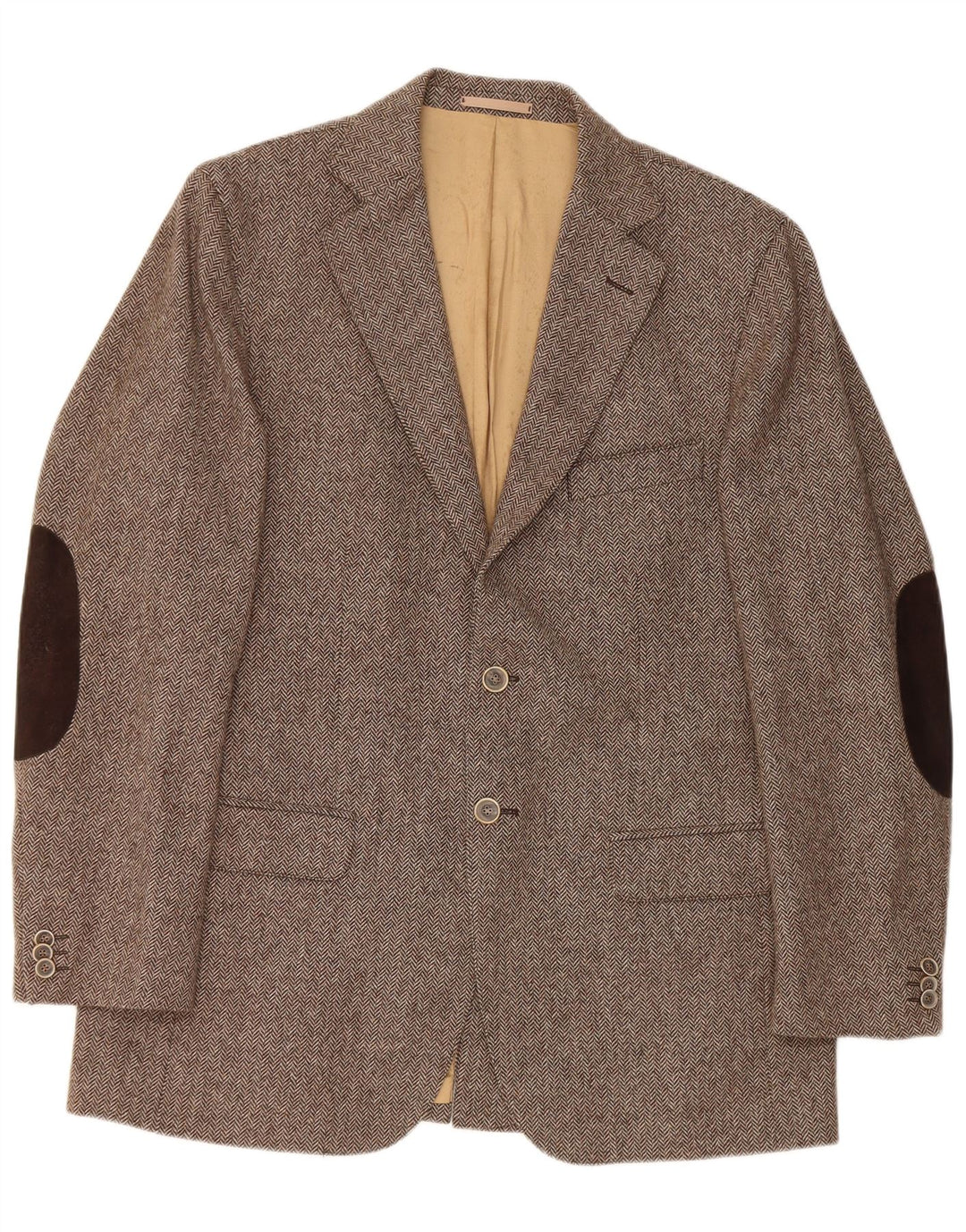 Massimo Dutti Herren-Blazer mit 2 Knöpfen, EU 52, großes braunes Fischgrätenmuster