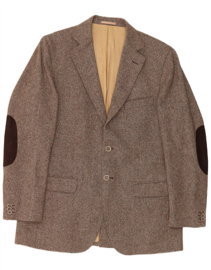 Massimo Dutti Herren-Blazer mit 2 Knöpfen, EU 52, großes braunes Fischgrätenmuster