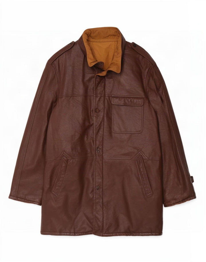 Vintage Herren Militärledermantel UK 38 Mittelbraun